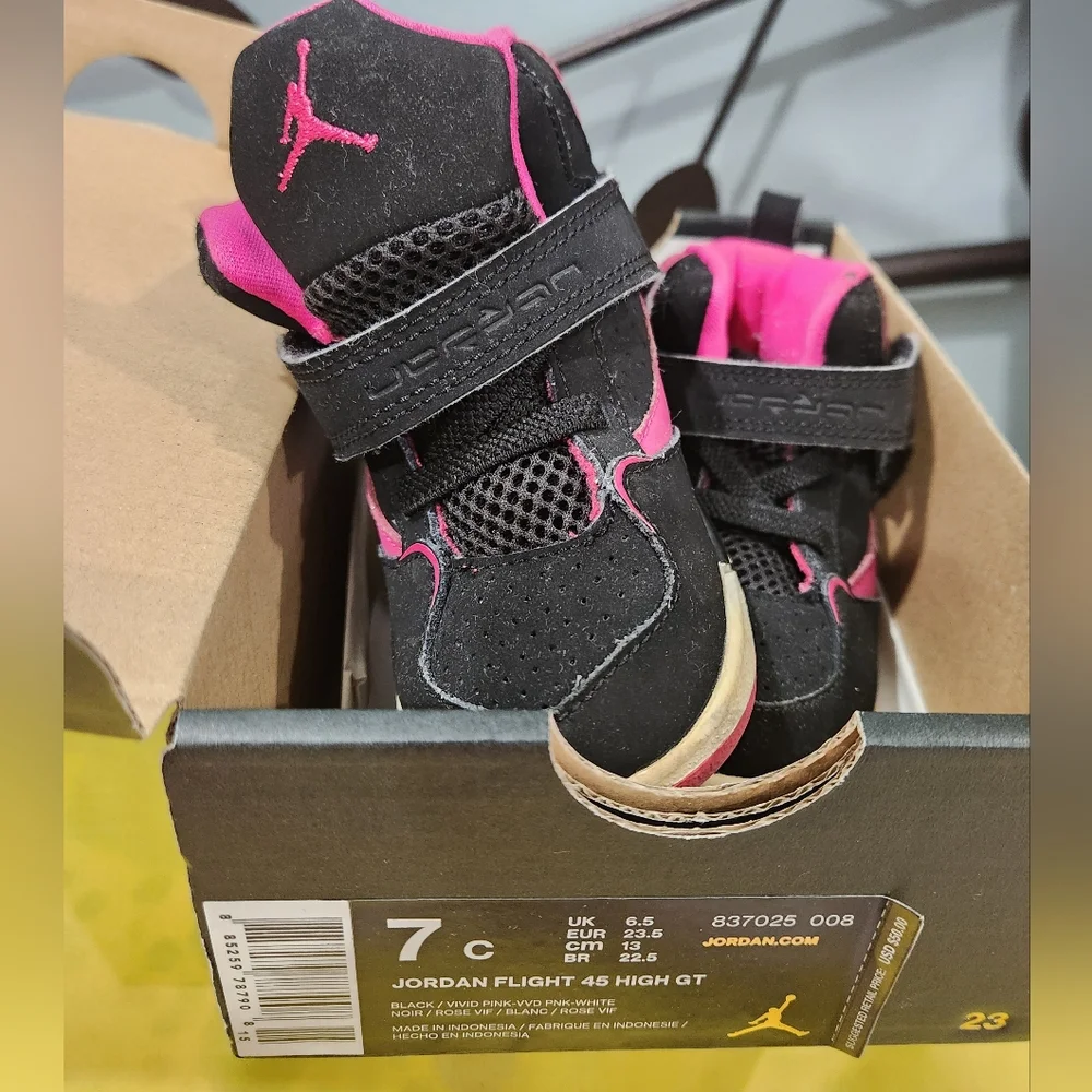 Jordan Flight 45 High GT sneakers; pink and black; size 7C